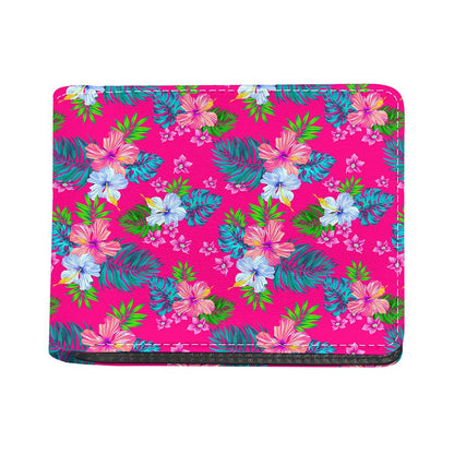 Hot Pink Aloha Hibiscus Pattern Print Bifold Wallet