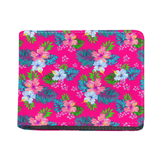 Hot Pink Aloha Hibiscus Pattern Print Bifold Wallet
