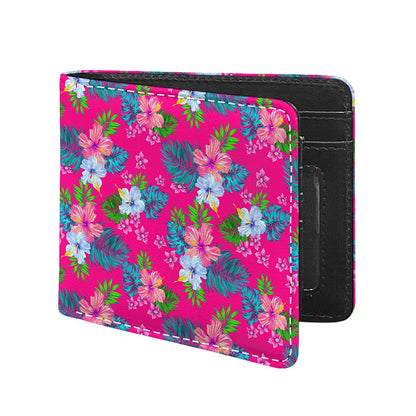Hot Pink Aloha Hibiscus Pattern Print Bifold Wallet