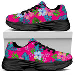 Hot Pink Aloha Hibiscus Pattern Print Black Chunky Shoes