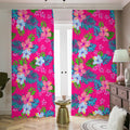 Hot Pink Aloha Hibiscus Pattern Print Dimout Pencil Pleat Curtains