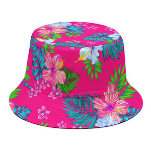 Hot Pink Aloha Hibiscus Pattern Print Bucket Hat