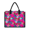 Hot Pink Aloha Hibiscus Pattern Print Canvas Tote Bag