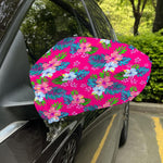 Hot Pink Aloha Hibiscus Pattern Print Car Side Mirror Covers