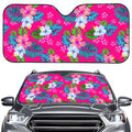 Hot Pink Aloha Hibiscus Pattern Print Car Windshield Sun Shade