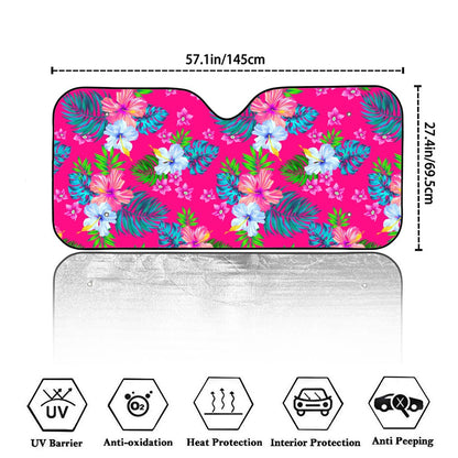 Hot Pink Aloha Hibiscus Pattern Print Car Windshield Sun Shade