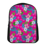 Hot Pink Aloha Hibiscus Pattern Print Casual Backpack