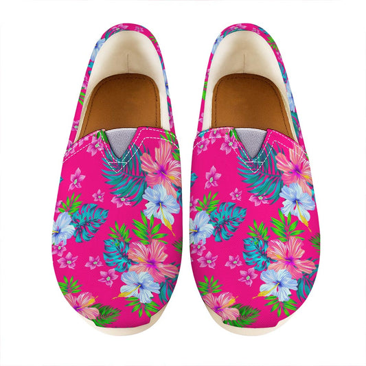 Hot Pink Aloha Hibiscus Pattern Print Casual Shoes