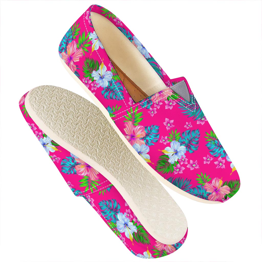 Hot Pink Aloha Hibiscus Pattern Print Casual Shoes