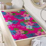 Hot Pink Aloha Hibiscus Pattern Print Changing Pad Cover
