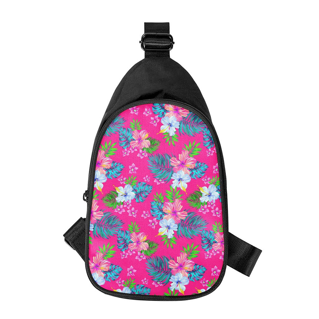 Hot Pink Aloha Hibiscus Pattern Print Chest Bag