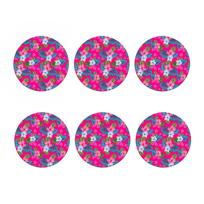 Hot Pink Aloha Hibiscus Pattern Print Coaster Set