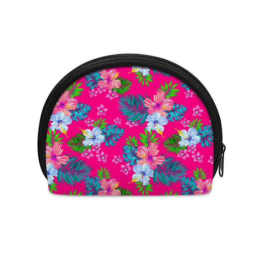 Hot Pink Aloha Hibiscus Pattern Print Coin Purse