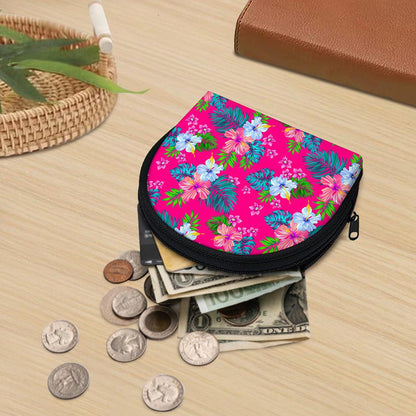 Hot Pink Aloha Hibiscus Pattern Print Coin Purse