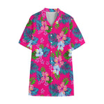 Hot Pink Aloha Hibiscus Pattern Print Cotton Hawaiian Shirt