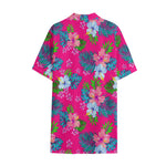 Hot Pink Aloha Hibiscus Pattern Print Cotton Hawaiian Shirt