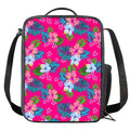 Hot Pink Aloha Hibiscus Pattern Print Crossbody Lunch Bag
