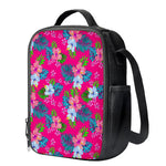 Hot Pink Aloha Hibiscus Pattern Print Crossbody Lunch Bag