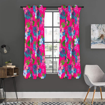 Hot Pink Aloha Hibiscus Pattern Print Curtain