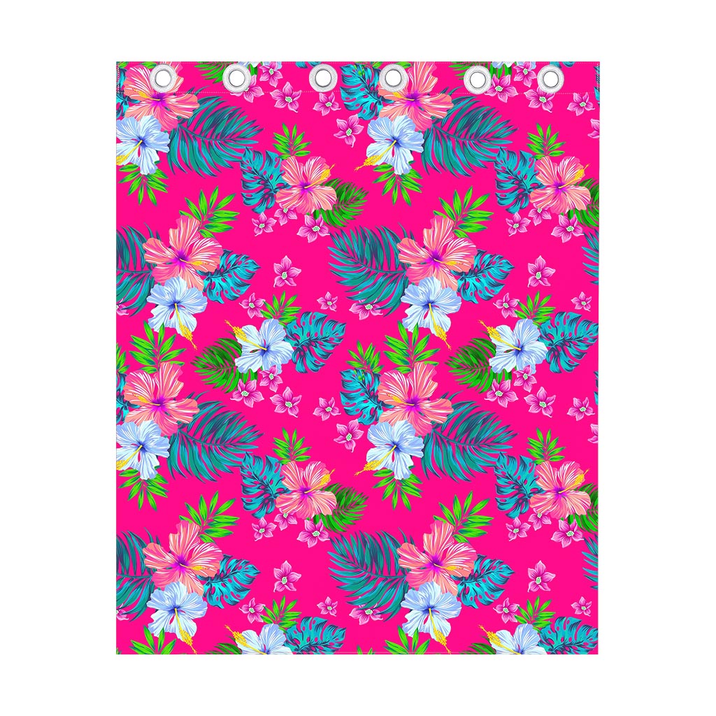 Hot Pink Aloha Hibiscus Pattern Print Curtain
