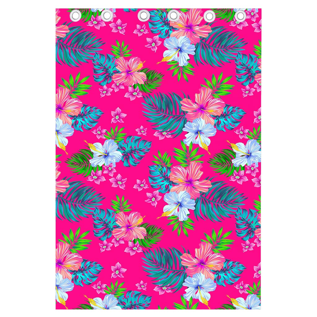 Hot Pink Aloha Hibiscus Pattern Print Curtain