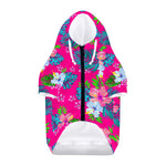 Hot Pink Aloha Hibiscus Pattern Print Dog Zip Up Hoodie