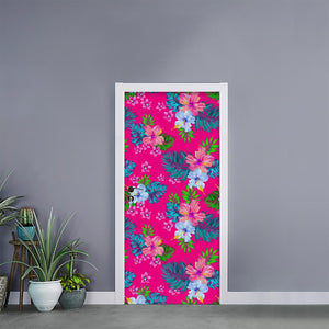 Hot Pink Aloha Hibiscus Pattern Print Door Sticker