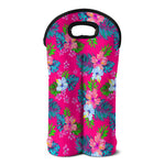 Hot Pink Aloha Hibiscus Pattern Print Double Neoprene Wine Tote