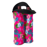 Hot Pink Aloha Hibiscus Pattern Print Double Neoprene Wine Tote