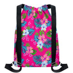 Hot Pink Aloha Hibiscus Pattern Print Drawstring Backpack