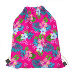 Hot Pink Aloha Hibiscus Pattern Print Drawstring Bag