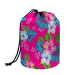 Hot Pink Aloha Hibiscus Pattern Print Drawstring Makeup Bag