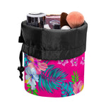 Hot Pink Aloha Hibiscus Pattern Print Drawstring Makeup Bag