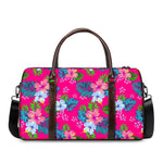 Hot Pink Aloha Hibiscus Pattern Print Duffle Bag