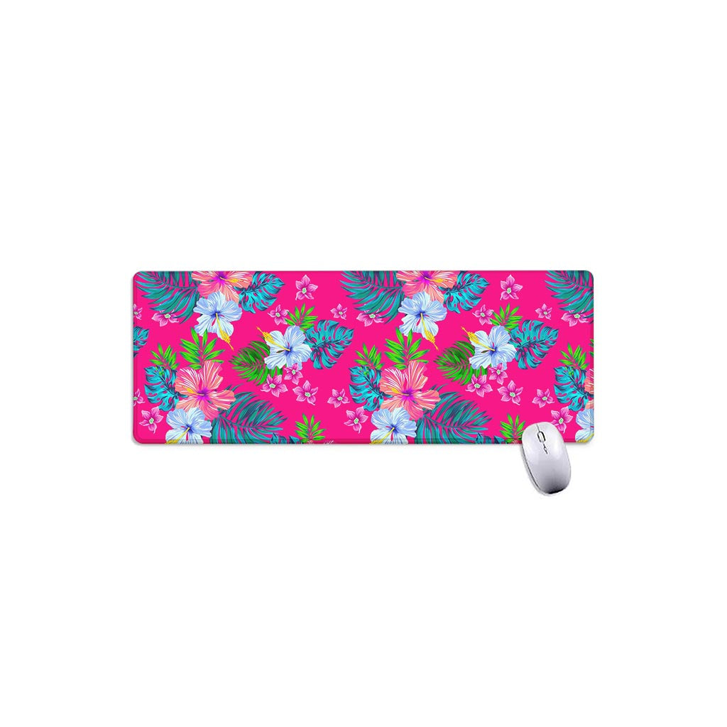 Hot Pink Aloha Hibiscus Pattern Print Extended Mouse Pad