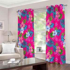 Hot Pink Aloha Hibiscus Pattern Print Extra Wide Grommet Curtains