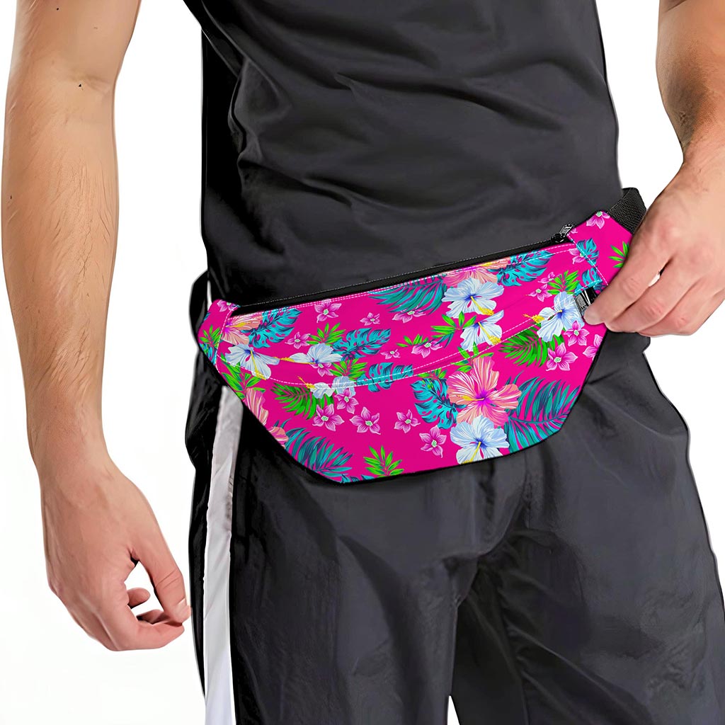 Hot Pink Aloha Hibiscus Pattern Print Fanny Pack