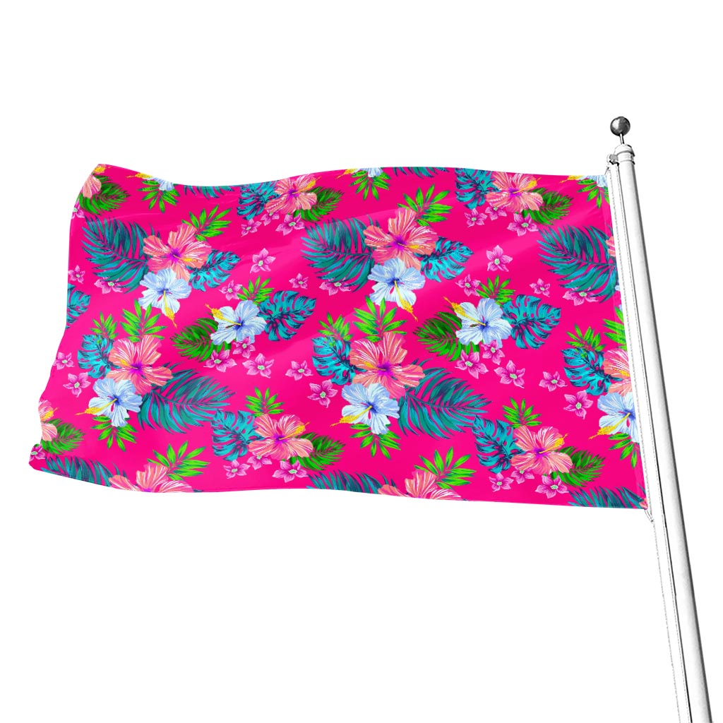 Hot Pink Aloha Hibiscus Pattern Print Flag