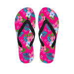 Hot Pink Aloha Hibiscus Pattern Print Flip Flops