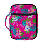 Hot Pink Aloha Hibiscus Pattern Print Front Pocket Bible Bag