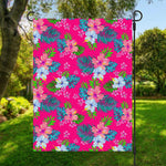 Hot Pink Aloha Hibiscus Pattern Print Garden Flag