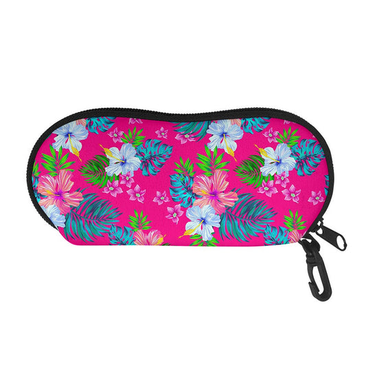 Hot Pink Aloha Hibiscus Pattern Print Glasses Case