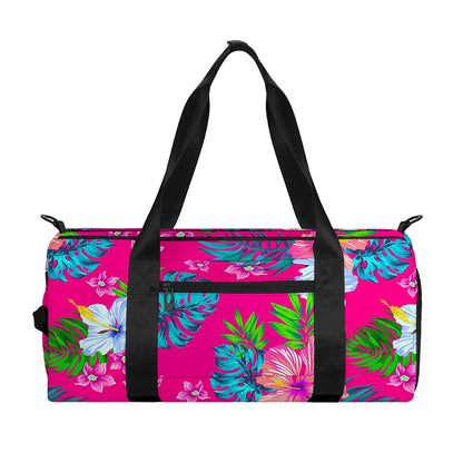 Hot Pink Aloha Hibiscus Pattern Print Gym Bag