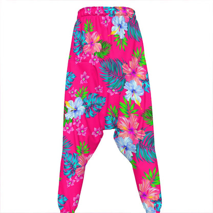 Hot Pink Aloha Hibiscus Pattern Print Hammer Pants