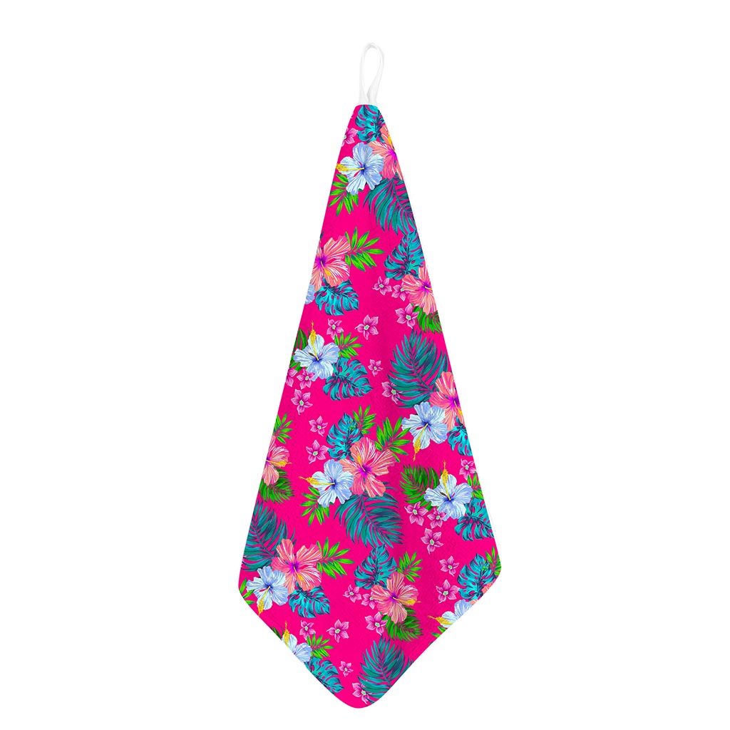 Hot Pink Aloha Hibiscus Pattern Print Hand Towel