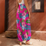 Hot Pink Aloha Hibiscus Pattern Print Harem Pants