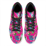 Hot Pink Aloha Hibiscus Pattern Print High Top Leather Sneakers