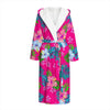 Hot Pink Aloha Hibiscus Pattern Print Hooded Bathrobe