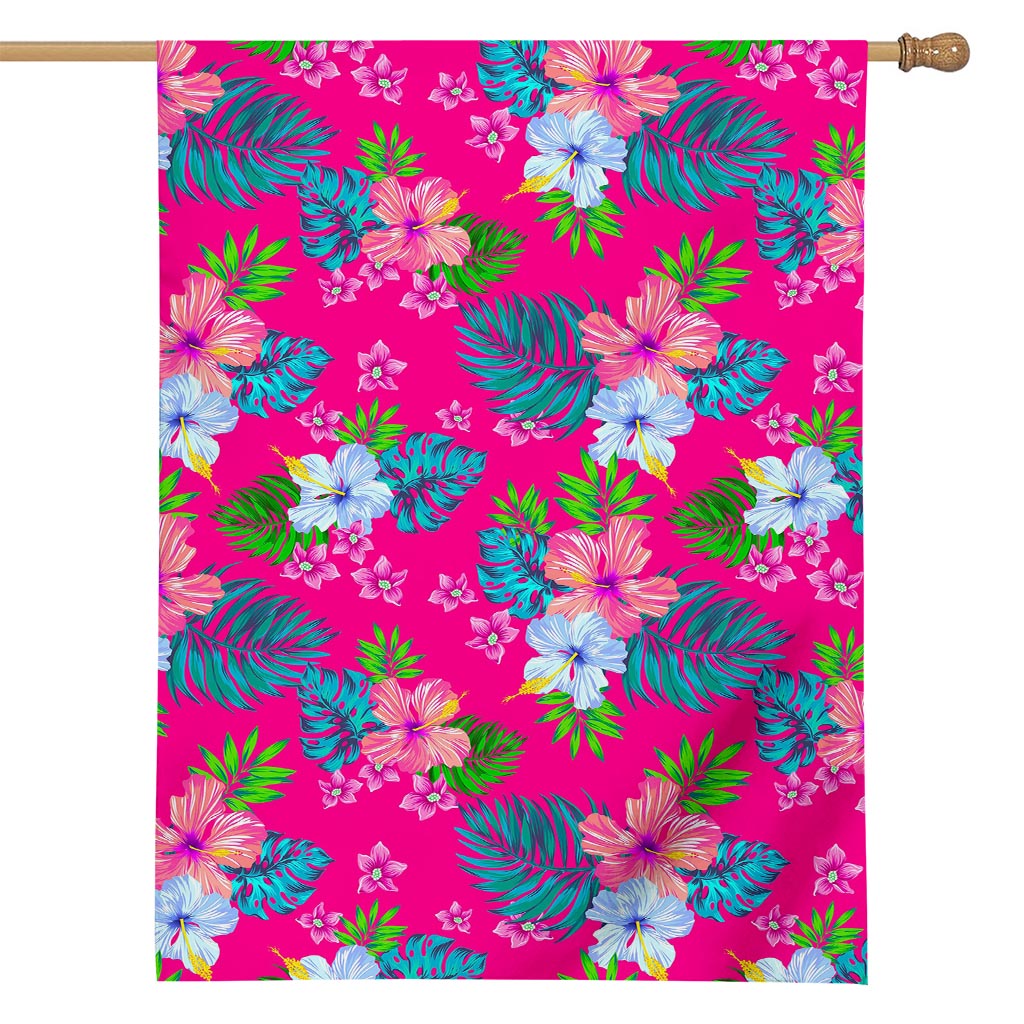 Hot Pink Aloha Hibiscus Pattern Print House Flag