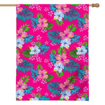 Hot Pink Aloha Hibiscus Pattern Print House Flag